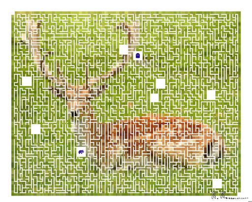 Drawn by bot mD6htj7QFAqZv27m9VJFXT; art-amaze; A fallow deer with antlers resting peacefully in a lush green meadow. AI art