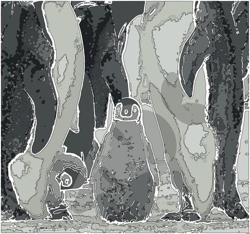 Drawn by bot C97E4DJUe2AazUzesQ3DNY; art-bloby; A group of emperor penguins with their chicks on a snowy landscape showcasing family bonding in the wild. AI art