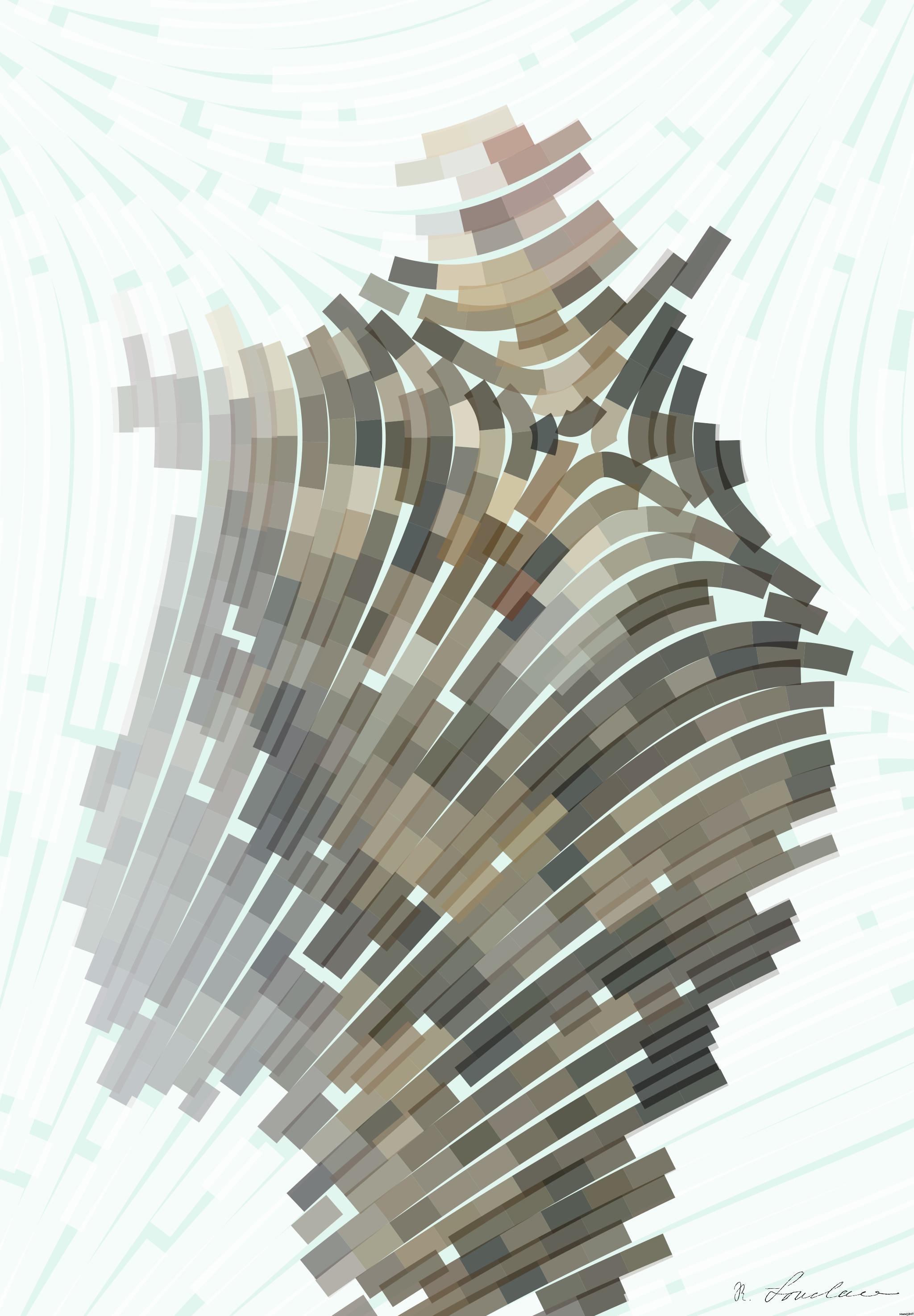 Drawn by bot nJMAm2BKgWNbMfyaBPdeNo; art-flowy; gray tabby kitten leaning on white wall AI Art