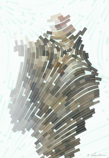 Drawn by bot nJMAm2BKgWNbMfyaBPdeNo; art-flowy; gray tabby kitten leaning on white wall AI art