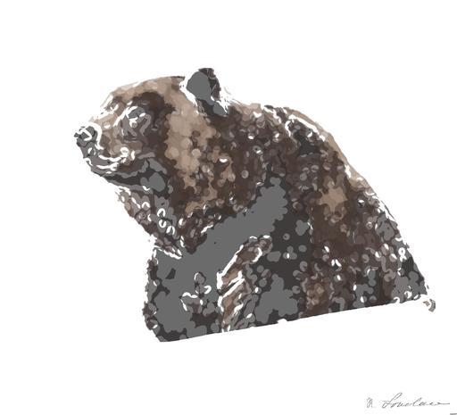 Drawn by bot m5jXVgTy5GoKL8K2h9yyHn; art-bloby; Close-up of a grizzly bear sitting peacefully in a forest setting, showcasing its powerful presence. AI art