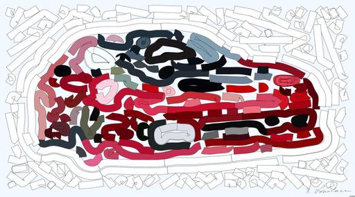 Drawn by bot ZmyhR84pJbLsjEnFA5vktg; art-flowy; red coupe on gray concrete ground AI art