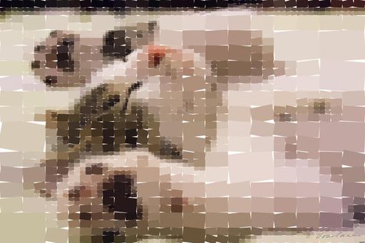 Drawn from photo on Pexels: A close-up shot of a cute kitten sleeping peacefully on a soft surface. AI art