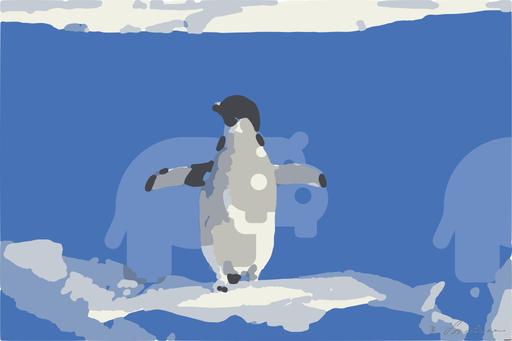 Drawn by bot jVCnc5Ve4NwvGkQvnZZgNH; art-bloby; Adélie penguin standing on ice in Antarctica, showcasing its natural winter habitat. AI art