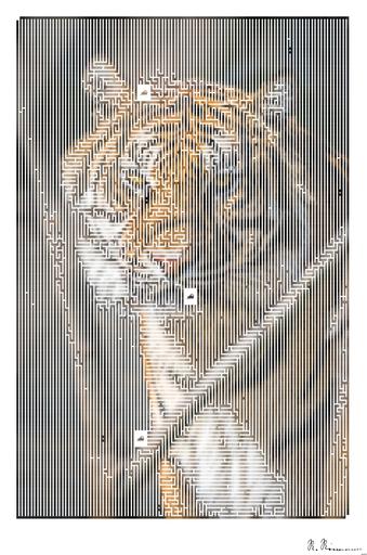 Drawn by bot 2tT6cwbatYcptgJq7QLs5j; art-amaze; Close-up portrait of a Bengal tiger showcasing its fierce and majestic presence. AI art