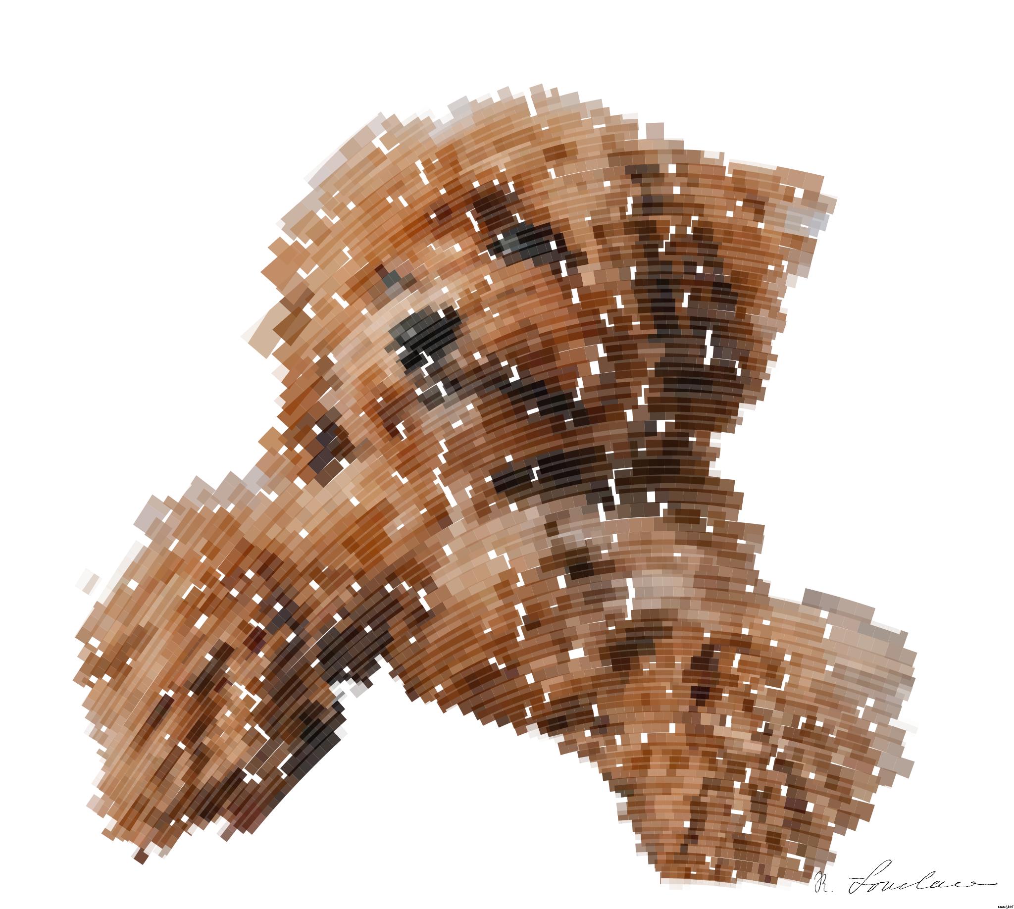 Drawn by bot FB8aUjhNF2QKKQkucpXWAk; art-flowy; a brown dog sitting on top of a bed next to a person AI Art