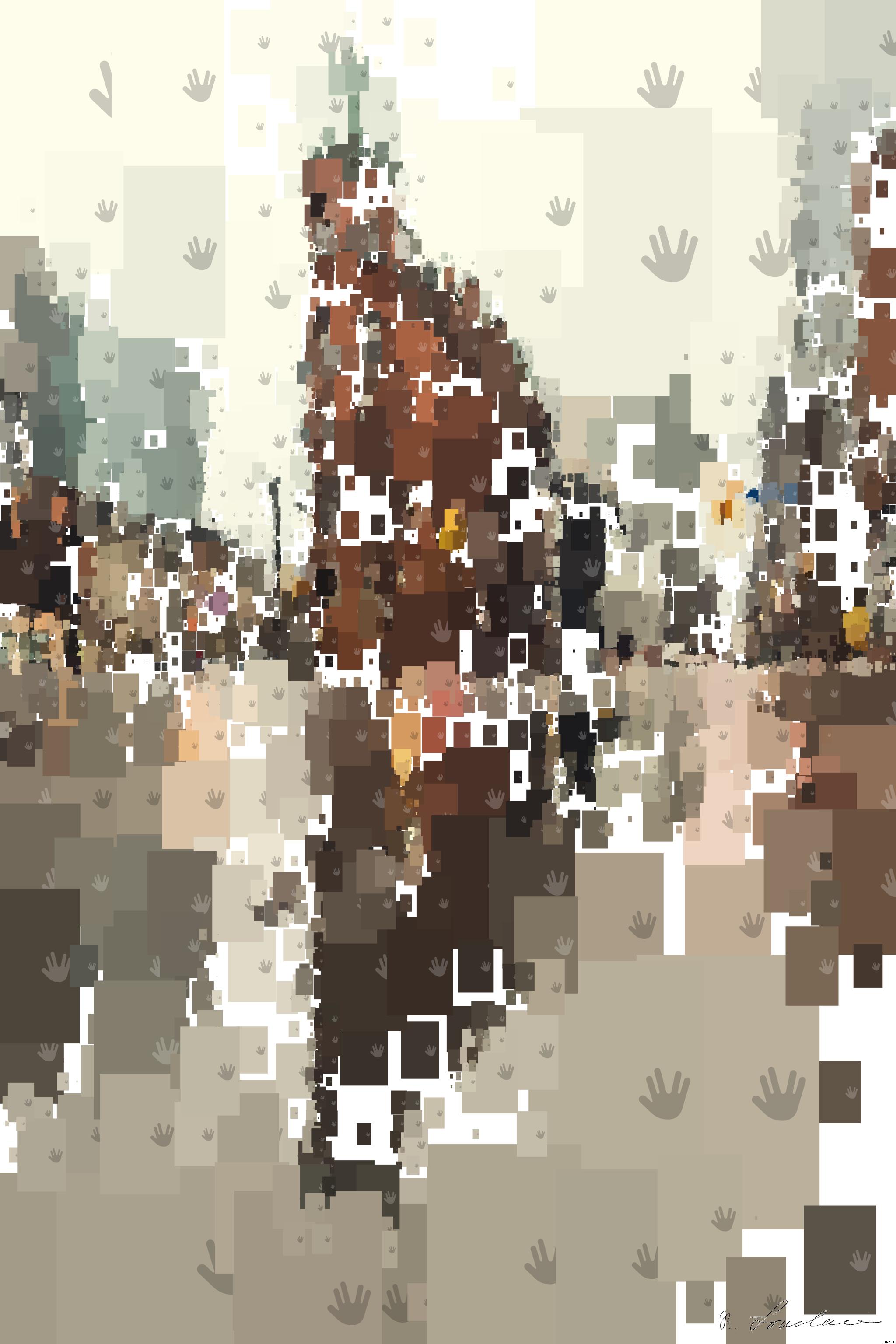 Drawn by bot aP9NqBi7L8HbnsUkec9x6N; art-quadrangle; man using umbrella crossing the street during daytime AI Art