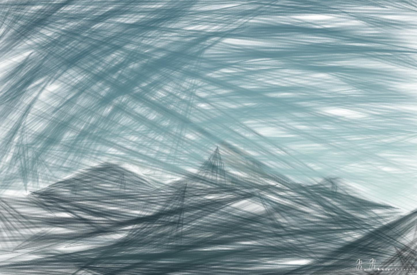 Drawn by bot fYGUK94hXvqfPnK2kEzabv; art-primitive-paintbrush-ii; snowy mountain AI Art