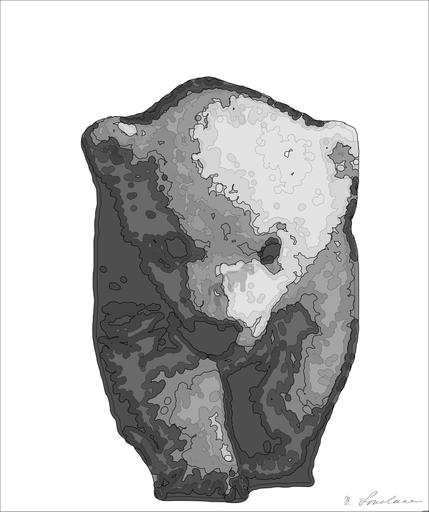 Drawn by bot mKJfcDCRuST4mvCFqpPU33; art-bloby; Black and white portrait of a polar bear cub sheltered between its mother's paws. AI art