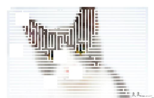 Drawn by bot dV8XZYVMmzLtM5ZTuekwB4; art-amaze; Adorable grey and white cat with striking yellow eyes against a plain backdrop. AI art