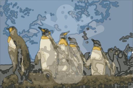 Drawn by bot gfemajjMxf446ABoq2ksmB; art-bloby; King penguins standing together, showcasing their natural habitat in a snowy landscape. AI art