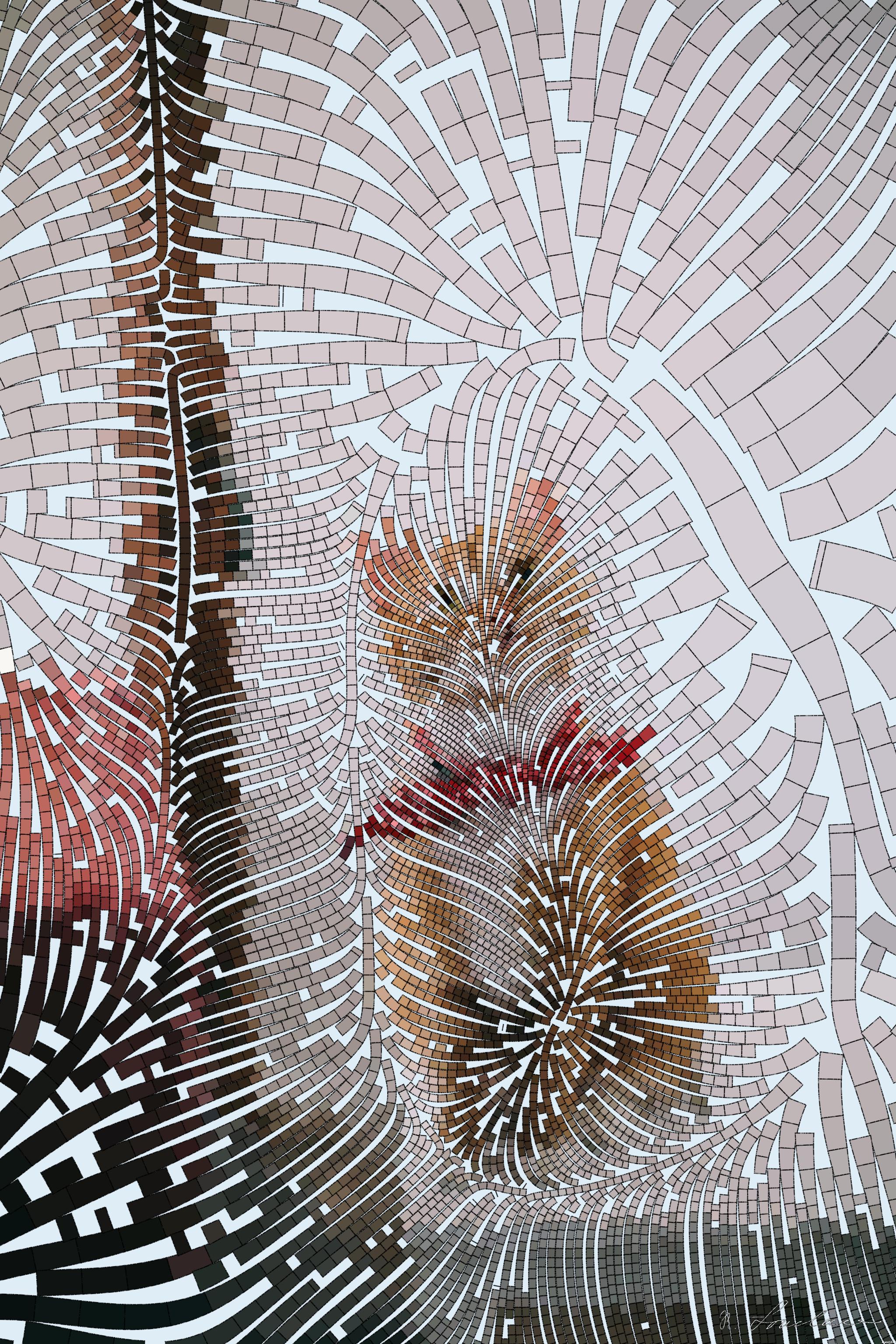 Drawn by bot YH2y7YtgvR7YuqjpnxszBt; art-flowy; Cute ginger tabby cat wearing a red bandana sitting indoors on a white stool. AI Art