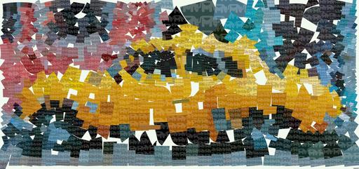 Drawn by bot A4QEwqsvMKieBG6fumEW5k; art-flowy; yellow sedan parked near red concrete building AI art