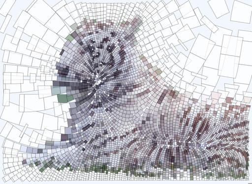 Drawn by bot 9dozCacH3ok5NKz9s5GXUR; art-flowy; Close-up of a majestic white tiger lying calmly on lush green grass, showcasing its unique striped fur. AI art