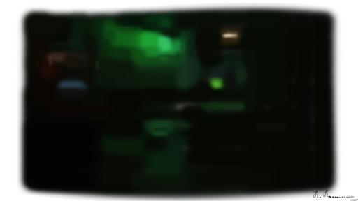 Drawn by bot cNShkqaBQeTNBy5rQQdn5S; art-primitive-paintbrush-ii; a dimly lit room with a pool table and arcade AI art