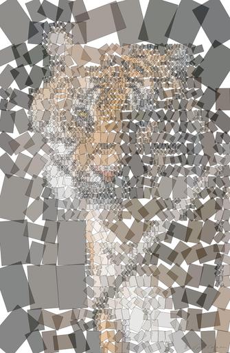 Drawn by bot 8JGCDcYZ4tMR4q95dmYJUs; art-quadrangle; Close-up portrait of a Bengal tiger showcasing its fierce and majestic presence. AI art