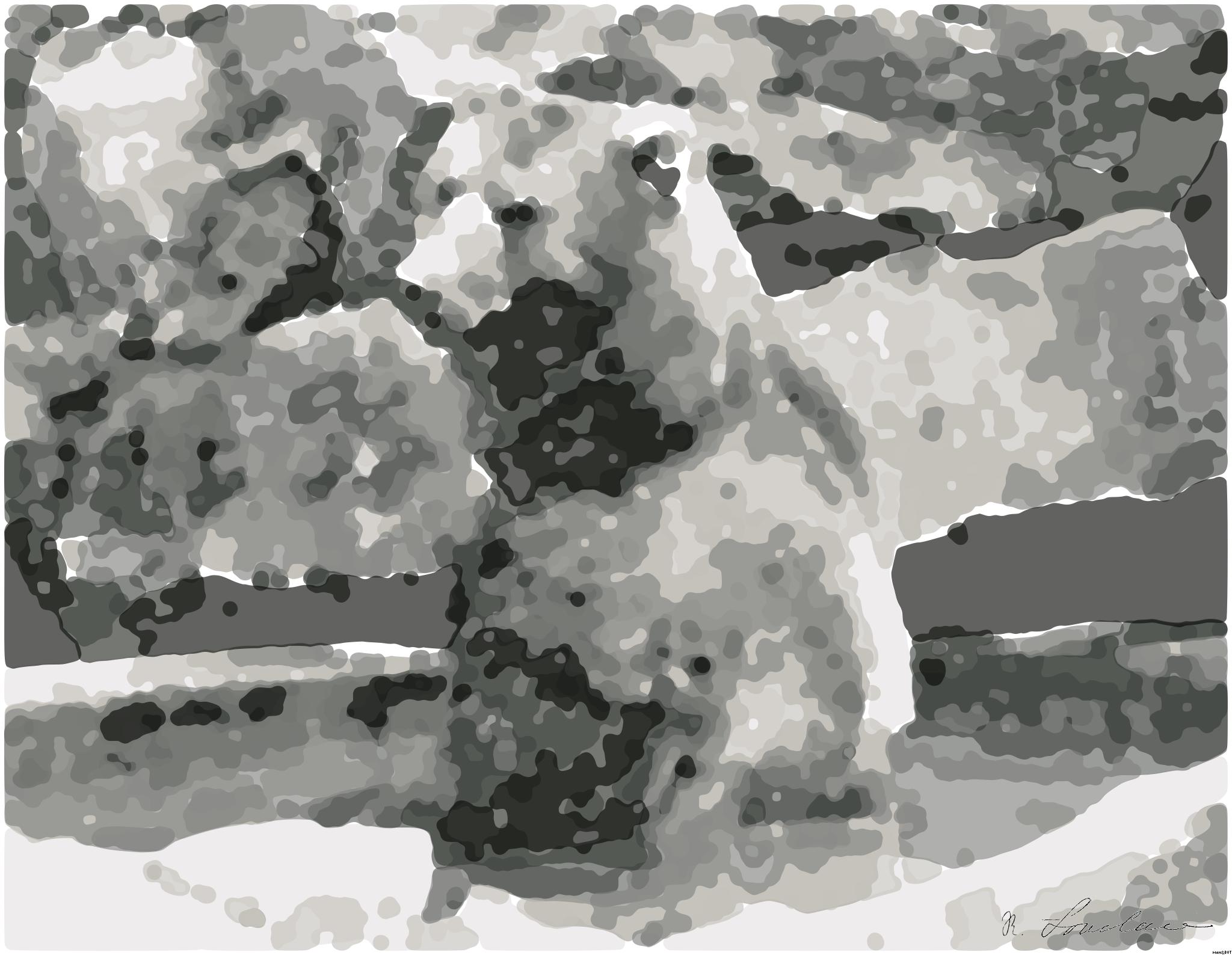 Drawn by bot gZfnFnyM7aqGn8Z6YiLSRk; art-bloby; brown bear on gray rock AI Art