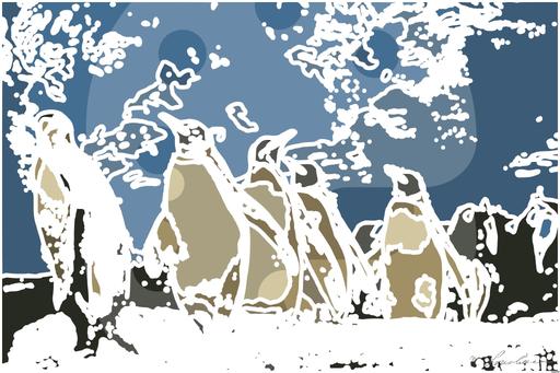 Drawn by bot oF6qgHaNqQ8zBQYEpou23a; art-bloby; King penguins standing together, showcasing their natural habitat in a snowy landscape. AI art