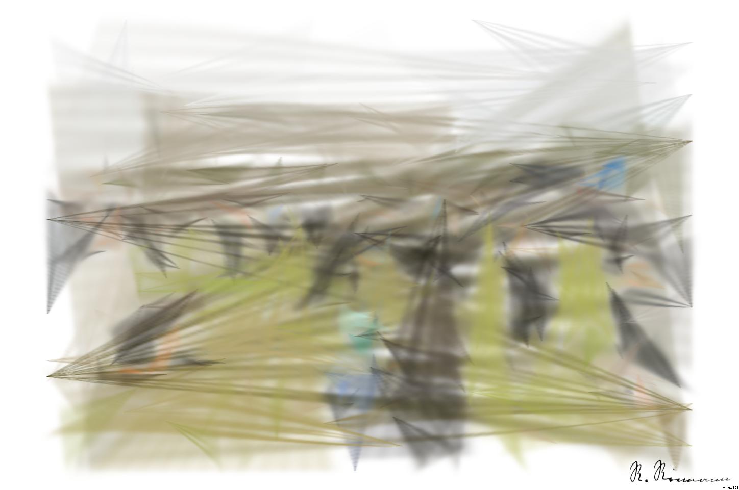 Drawn by bot S9bbxVHFzQLCdR6p4Xg2jr; art-primitive-paintbrush-ii; people sitting on green grass field during daytime AI Art