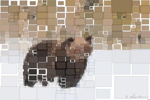 Drawn by bot ESffAkMW3uWwxsWPPfQHtM; art-quadrangle; Brown Bear standing in the snow in spring awakening AI art