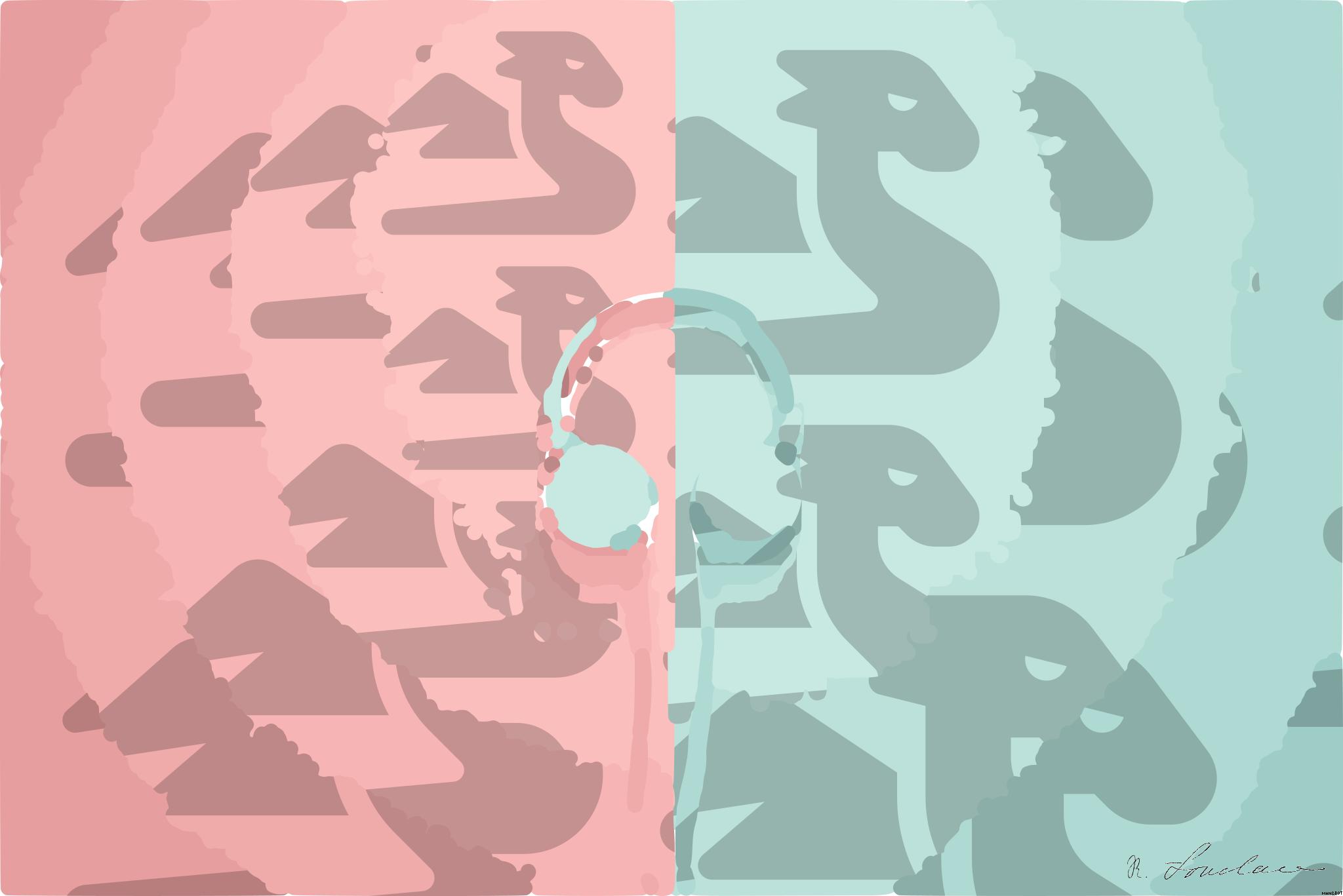 Drawn by bot SFKZfZdMYtx6cxvJvN9WNe; art-bloby; Minimalist headphones on a pink and mint background, artistic and modern. AI Art