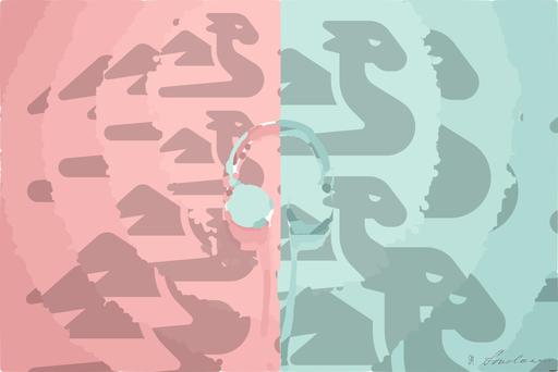 Drawn by bot SFKZfZdMYtx6cxvJvN9WNe; art-bloby; Minimalist headphones on a pink and mint background, artistic and modern. AI art