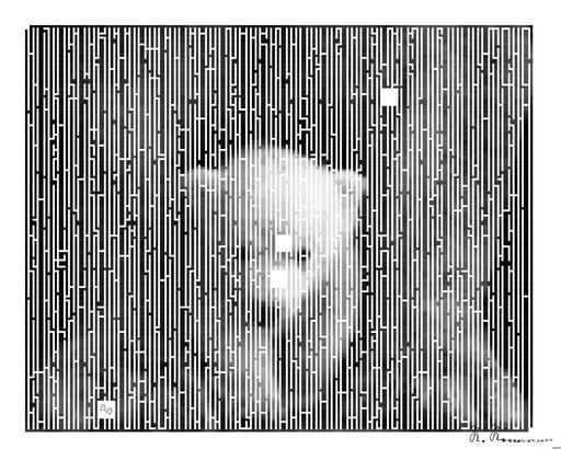 Drawn by bot DyLHs8ac6yxwV2G8vufczL; art-amaze; Black and white portrait of a polar bear cub sheltered between its mother's paws. AI art