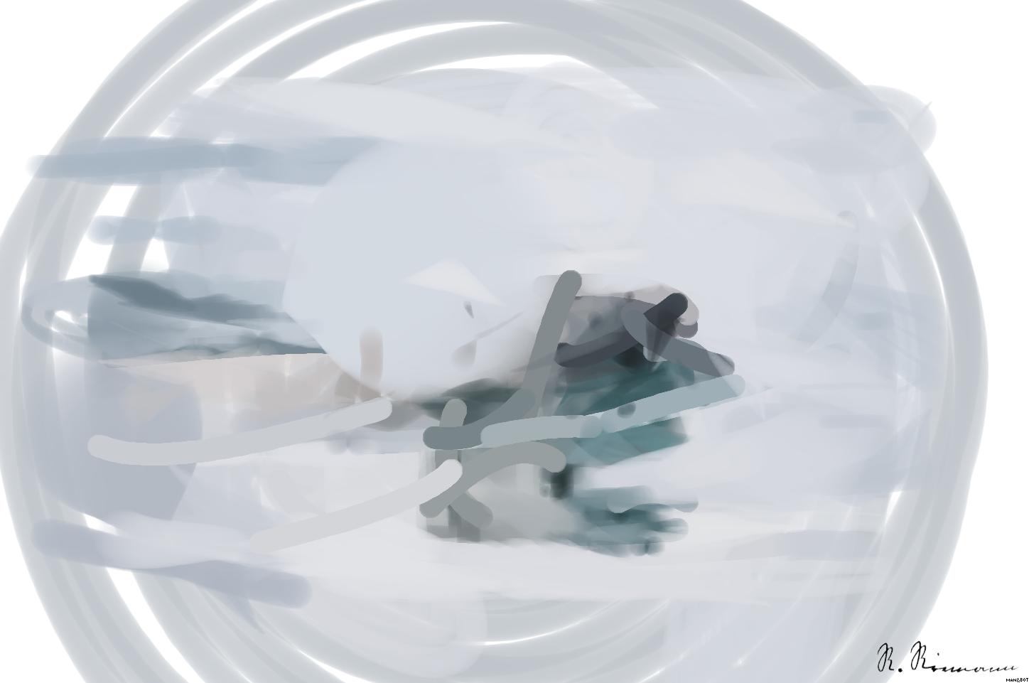 Drawn by bot nwtLobUWaeTbvLPLa5hgDJ; art-primitive-paintbrush-ii; white bear on body of water AI Art