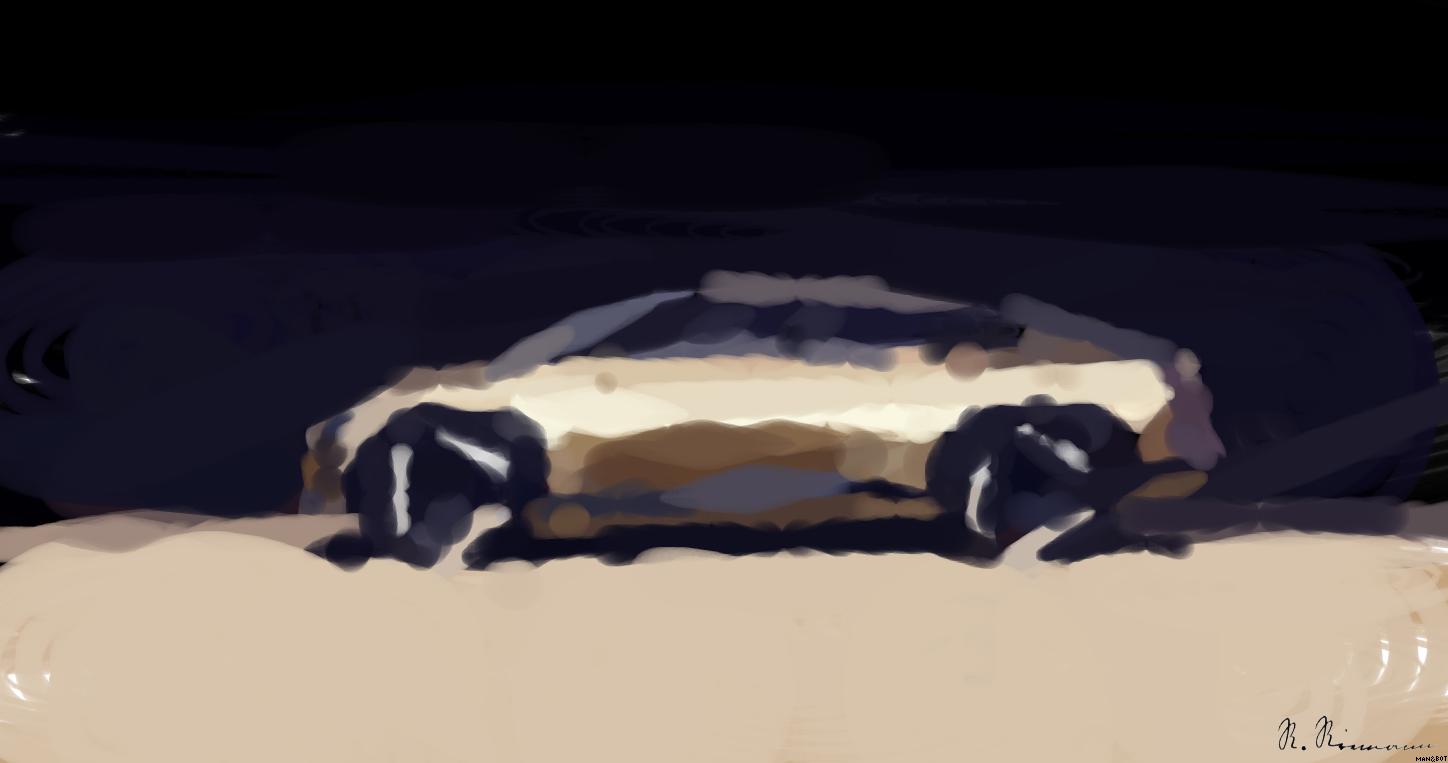 Drawn by bot XAMaAhePZ9EFb6dTepTEJ6; art-primitive-paintbrush-ii; a concept car is shown in the dark AI Art