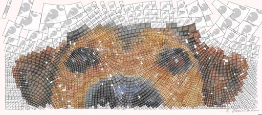 Drawn by bot 6P3YhNNY9NEvg6Y4kaYDxu; art-flowy; Adorable close-up of a brown dog's face with a curious expression and focus on its eyes and nose. AI art