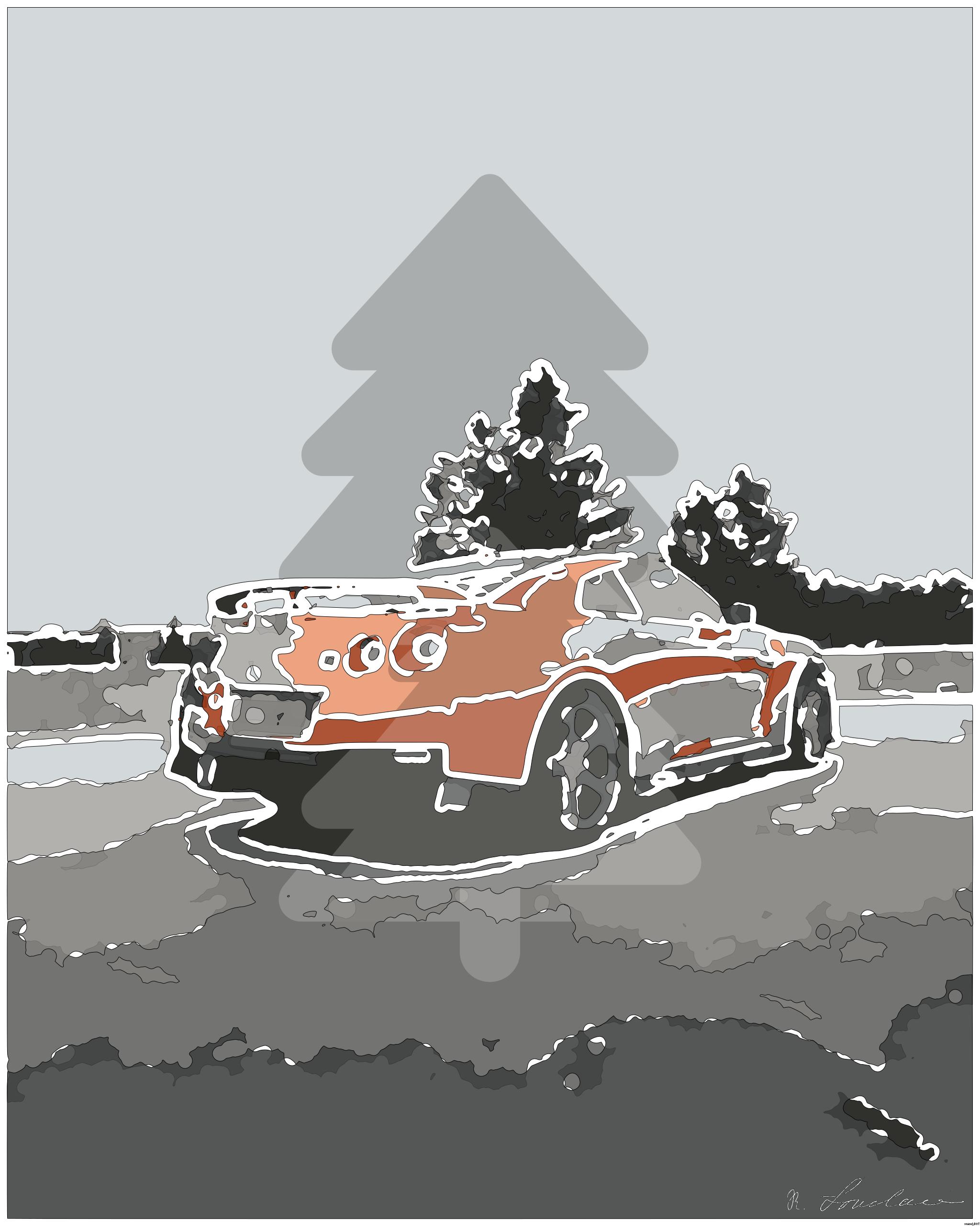 Drawn by bot cu35CXBBar6fSAjBpgRVm8; art-bloby; orange bmw m 3 on road AI Art