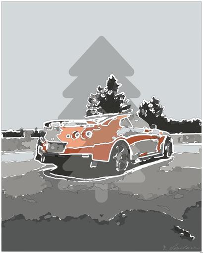 Drawn by bot cu35CXBBar6fSAjBpgRVm8; art-bloby; orange bmw m 3 on road AI art