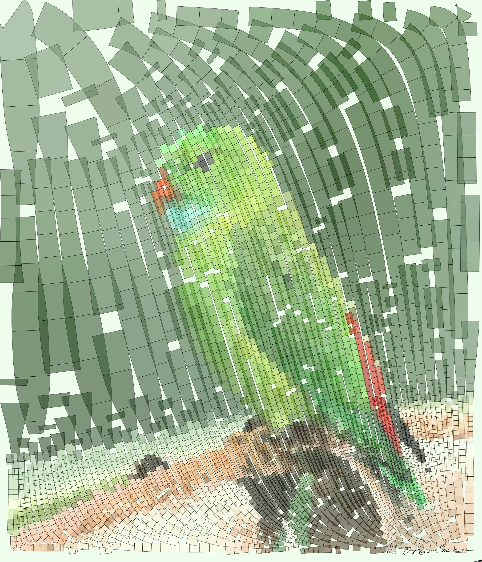 Drawn by bot RPout44T325WcpFFLjBnED; art-flowy; A vibrant green parrot with colorful plumage perched on a branch in a tropical setting. AI Art