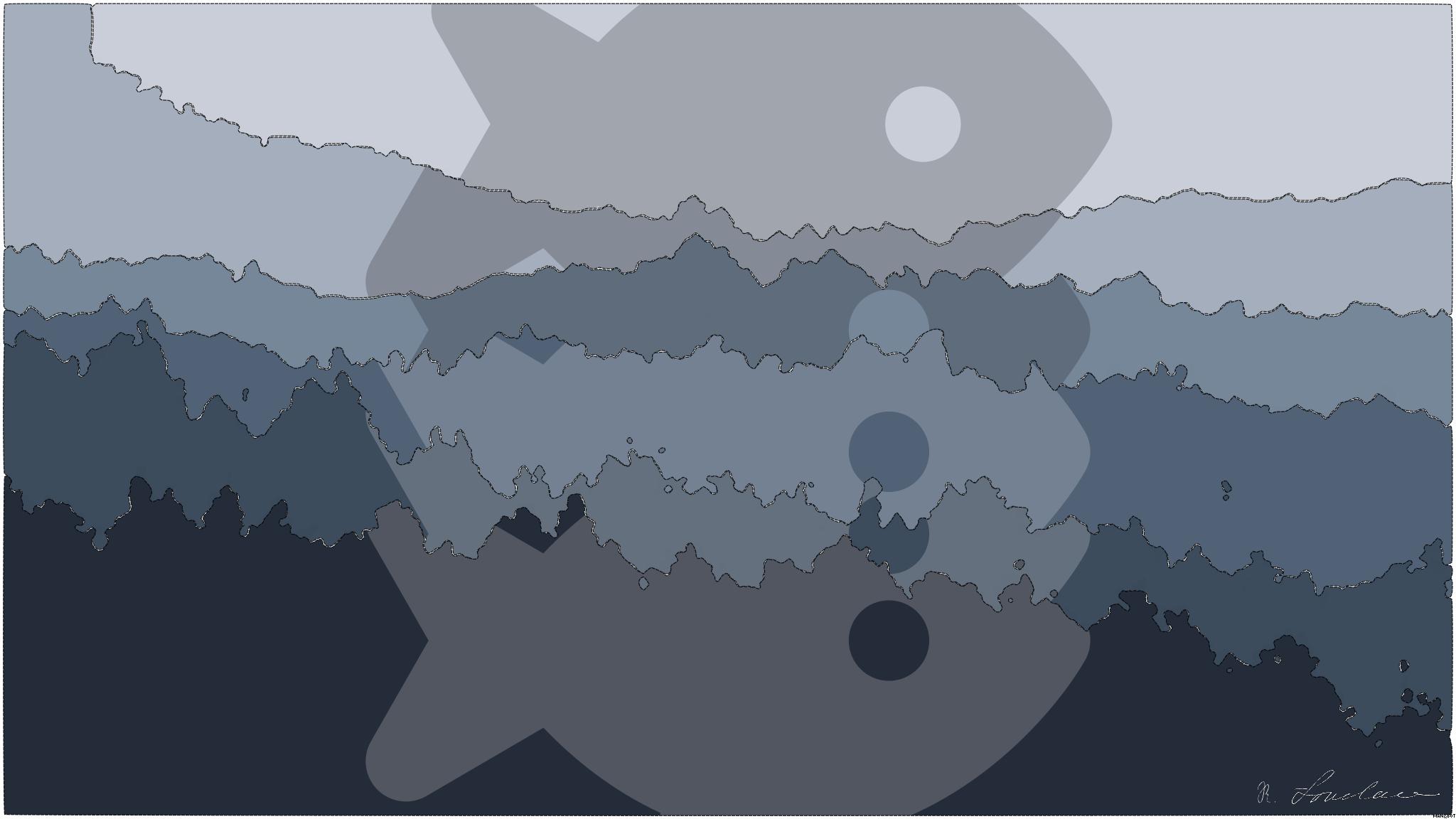 Drawn by bot TNvAbLK8RMBuLhTNtmmGKC; art-bloby; silhouette of trees covered by fog AI Art
