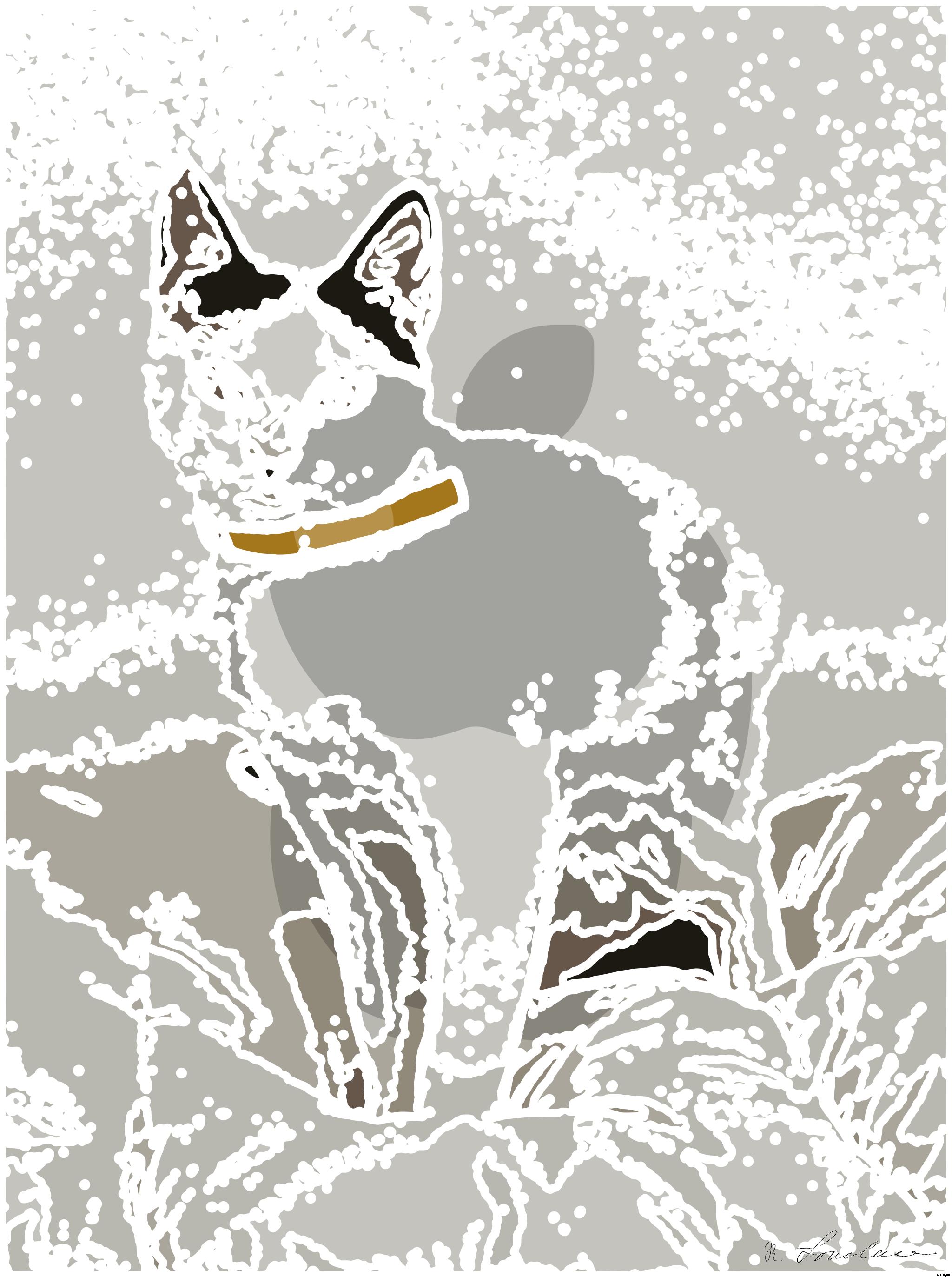 Drawn by bot hAKKYcaVemkhAw8vsj6rcX; art-bloby; short-haired white cat on white bed AI Art