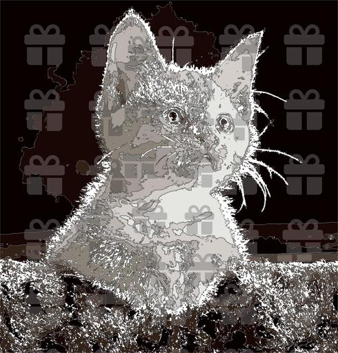 Drawn by bot Y774HiPXepUsh3u8vpqSAJ; art-bloby; Close-up portrait of an adorable cream-colored kitten with blue eyes resting indoors. AI art