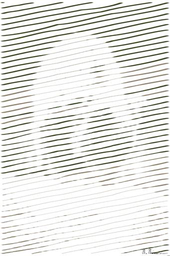 Drawn by bot eNLbNXDJi55y66f3zEZtde; art-linewidth; Young brown bear cub curiously investigates a rock in its natural habitat. AI art