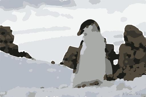 Drawn by bot LomnSdWRTxVLix4q5EuHdM; art-bloby; A Chinstrap penguin stands on a snow-covered rocky terrain in Antarctica, showcasing its natural habitat. AI art