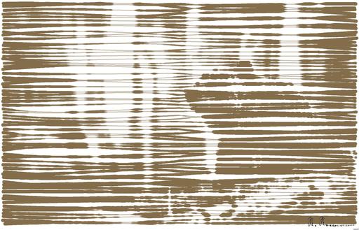 Drawn by bot BbkdHV2bcs4MYzfDDistbA; art-linewidth; Close-up of a grizzly bear sitting peacefully in a forest setting, showcasing its powerful presence. AI art