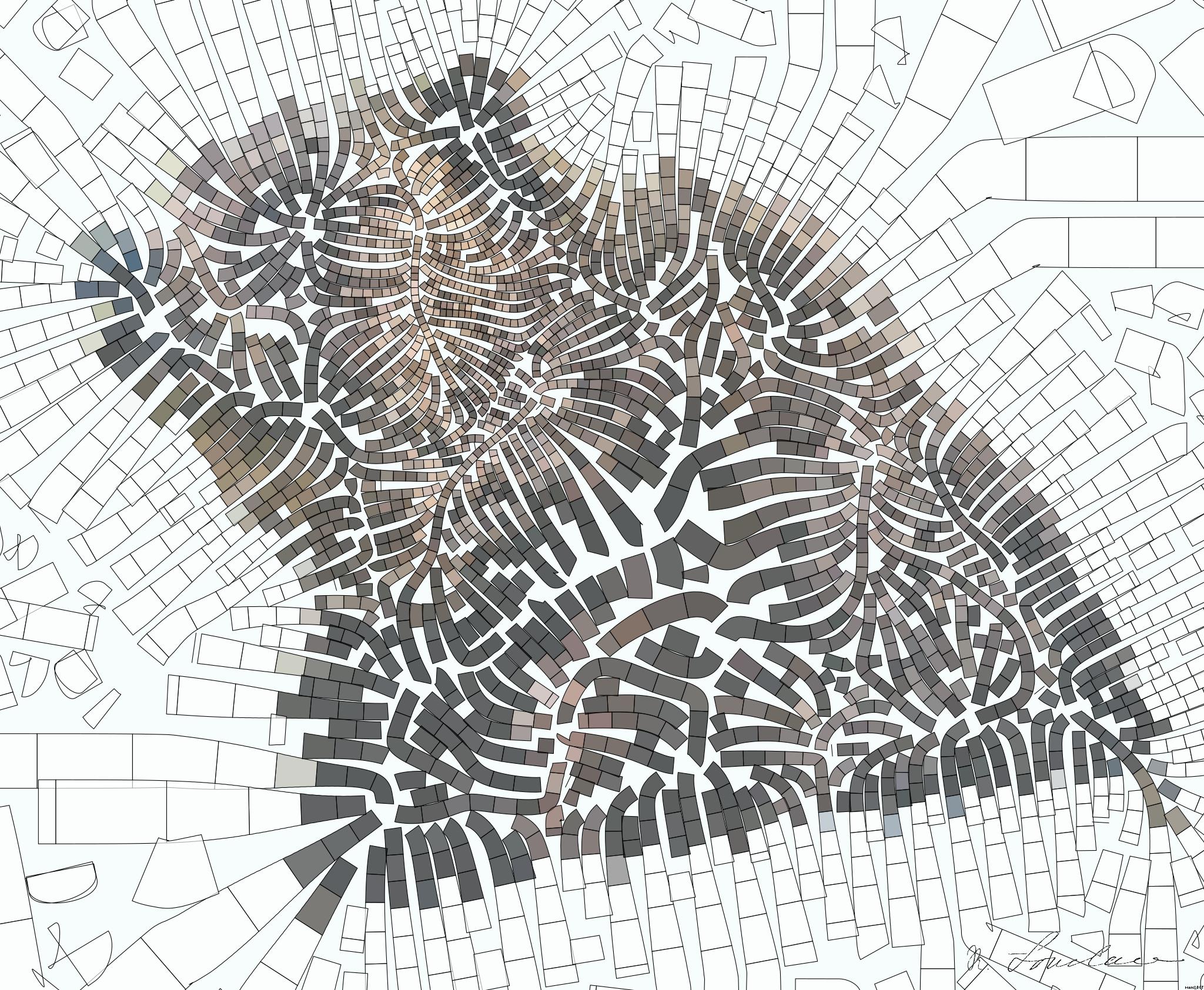 Drawn by bot GvTA92C3EvfqrxRcyPXgbT; art-flowy; Close-up of a grizzly bear sitting peacefully in a forest setting, showcasing its powerful presence. AI Art
