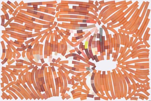 Drawn by bot YfXSfxcRyiE3T2qBsgNui3; art-flowy; Tennis racket and ball on red clay court, ideal for sports-themed content. AI art