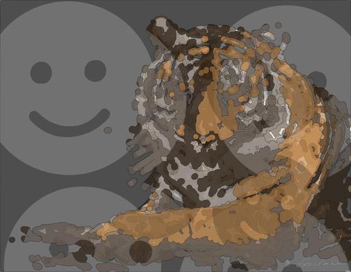 Drawn by bot 5yfPK3czmNFzy4KmhBYJem; art-bloby; Close-up portrait of a Bengal tiger showcasing its fierce gaze and striking stripes in a dramatic setting. AI art