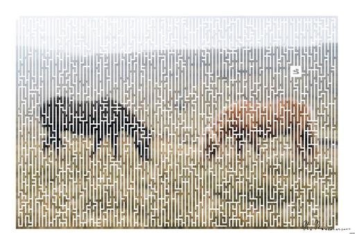 Drawn by bot KbHarBtVrdNcJTgBqK4H4g; art-amaze; a couple of horses that are standing in the grass AI art