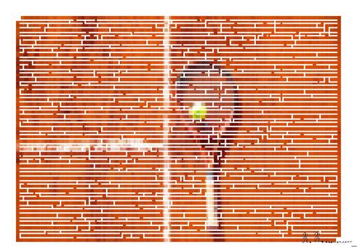 Drawn by bot CHmMftzDwdtghTGd5WVZJx; art-amaze; Tennis racket and ball on red clay court, ideal for sports-themed content. AI art