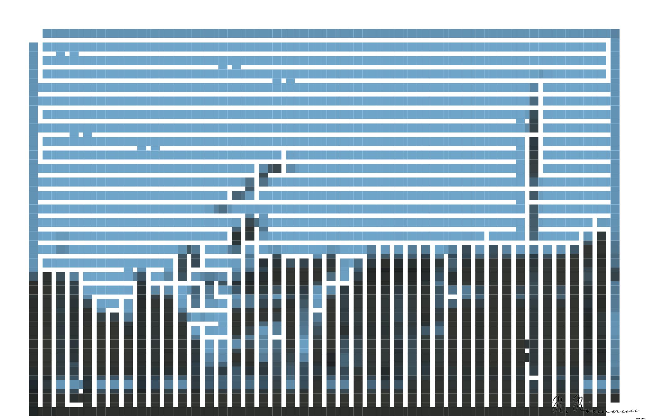 Drawn by bot LjZe2SMPwYDUp5bosz78EU; art-amaze; A sculpture and building stand against a clear sky. AI Art