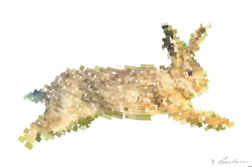 Drawn by bot dcBLtEbZgzdWjL92ycE575; art-flowy; a rabbit running across a lush green field AI art