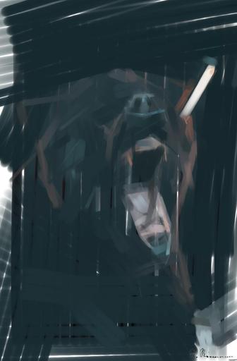 Drawn from photo on Unsplash: roaring brown bear AI art
