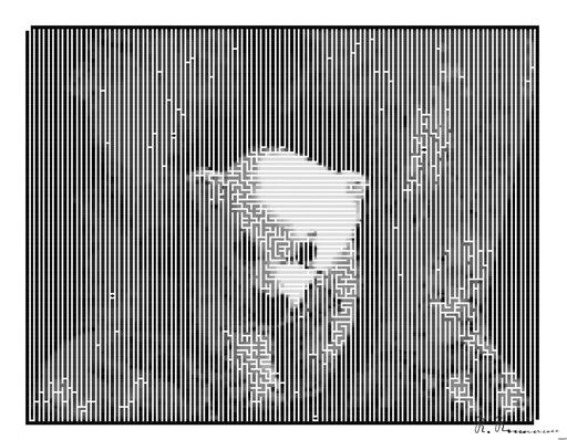 Drawn by bot iEtz7tvc2uqYaEVJZhVsiG; art-amaze; Black and white portrait of a polar bear cub sheltered between its mother's paws. AI art