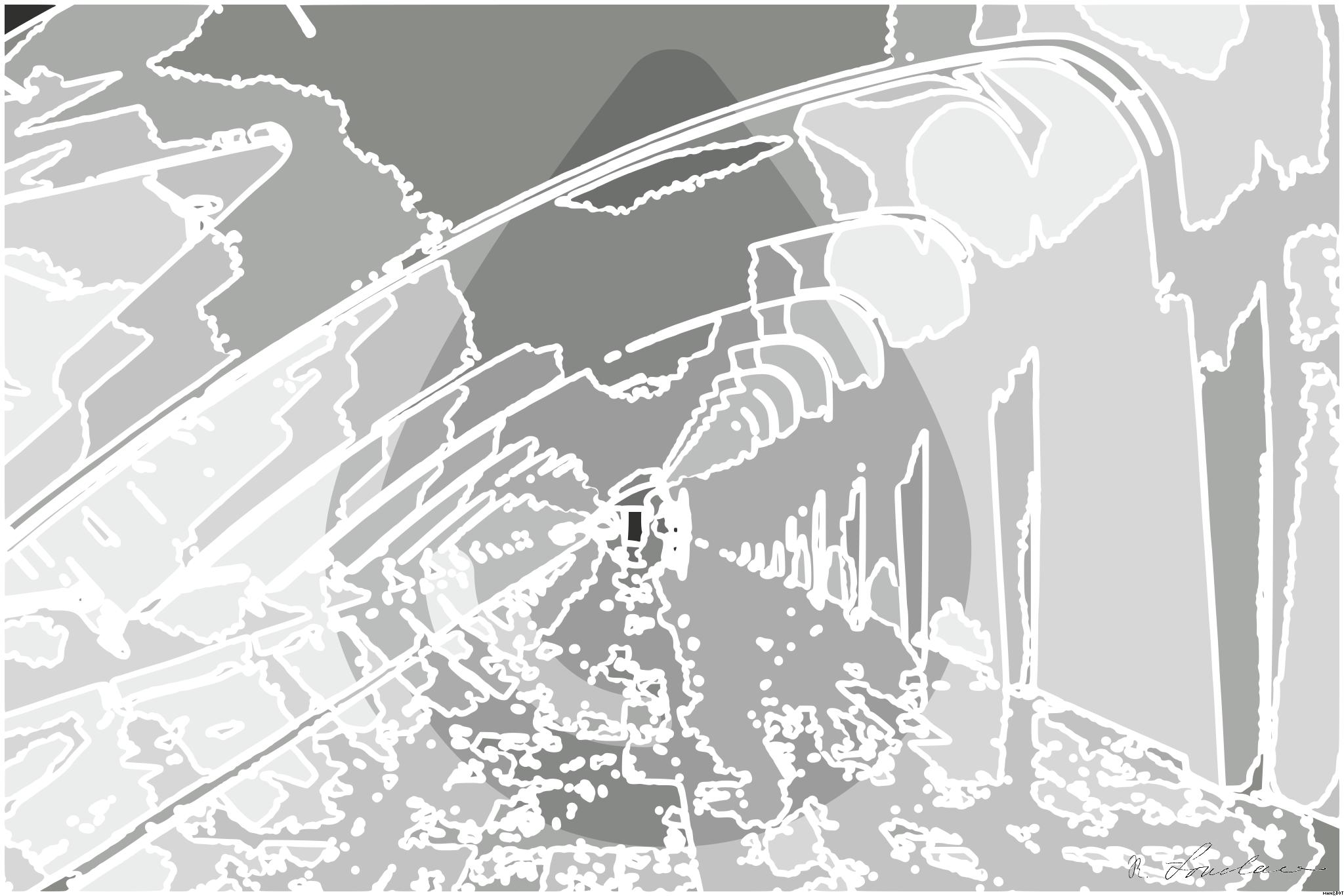 Drawn by bot f2es8u7iwHY9ENwqWYiPio; art-bloby; Explore the sweeping modern arches and minimalistic design of the Milwaukee Art Museum's white hallway. AI Art