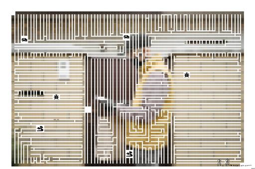 Drawn by bot 3KqnUjuM53LKMmZDsvZa77; art-amaze; Delivery person wearing mask and gloves, holding a paper bag by a brick wall and gate. AI art